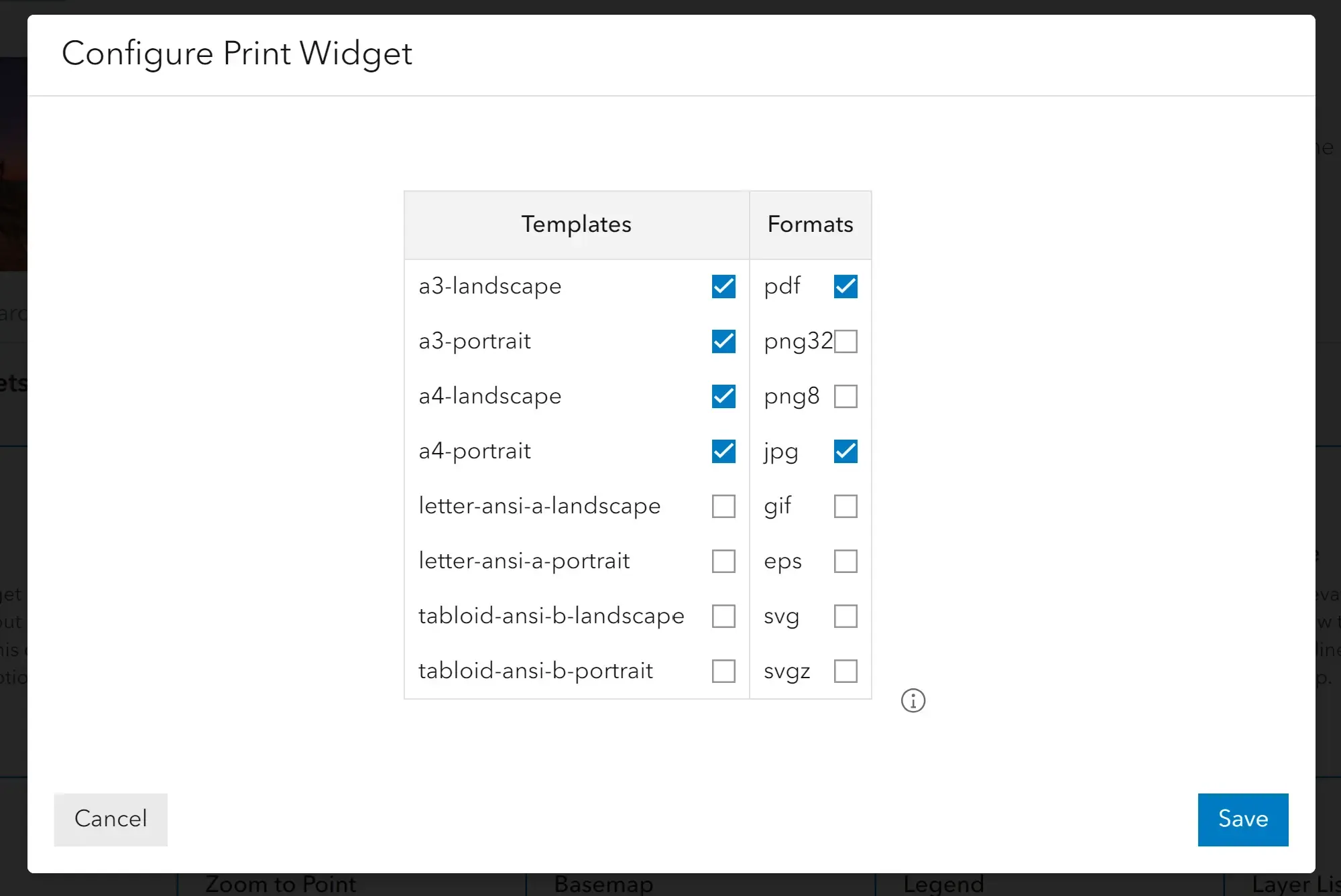 configure print widget