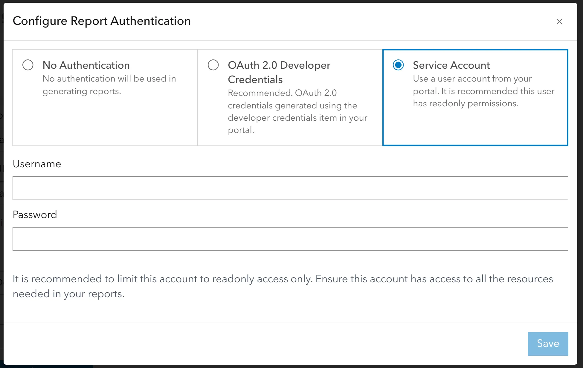 Report Settings Auth
